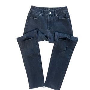 Trendiano Distressed Skinny Black Jeans, Back Leg Zippers, Grunge, Goth, S